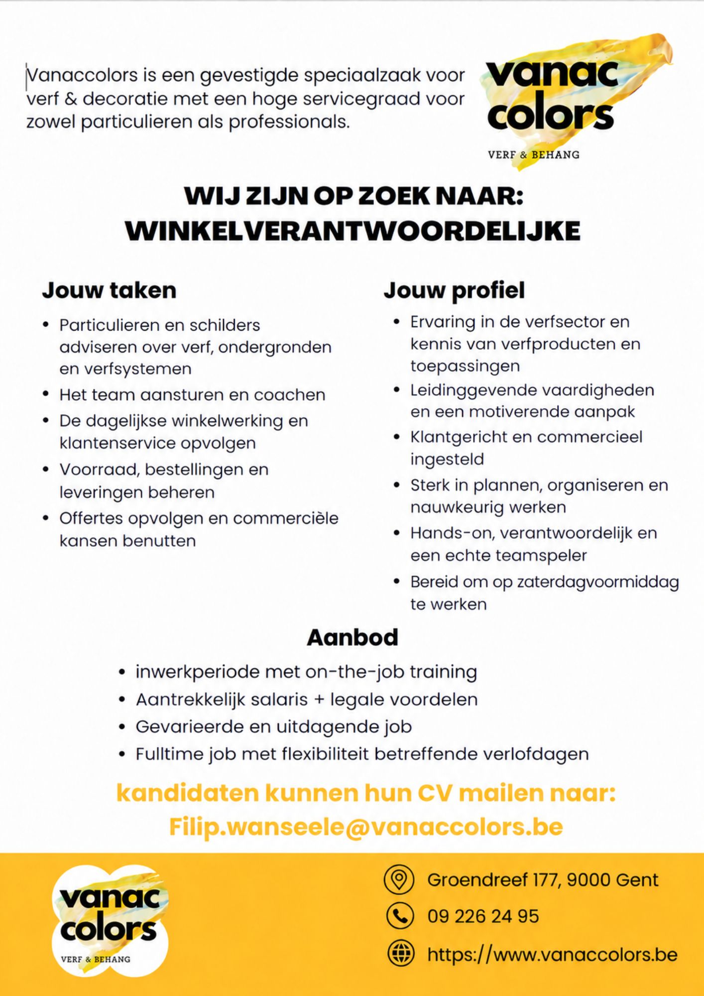 Vacature Vanac Colors Vanac Colors - Verf & Behang